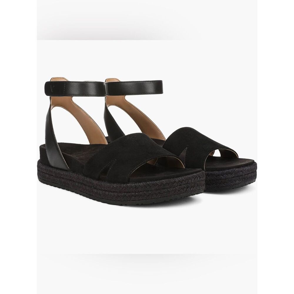 New Vionic Yucca Platform Espadrille Sandals Black Suede Women’s Size 10M